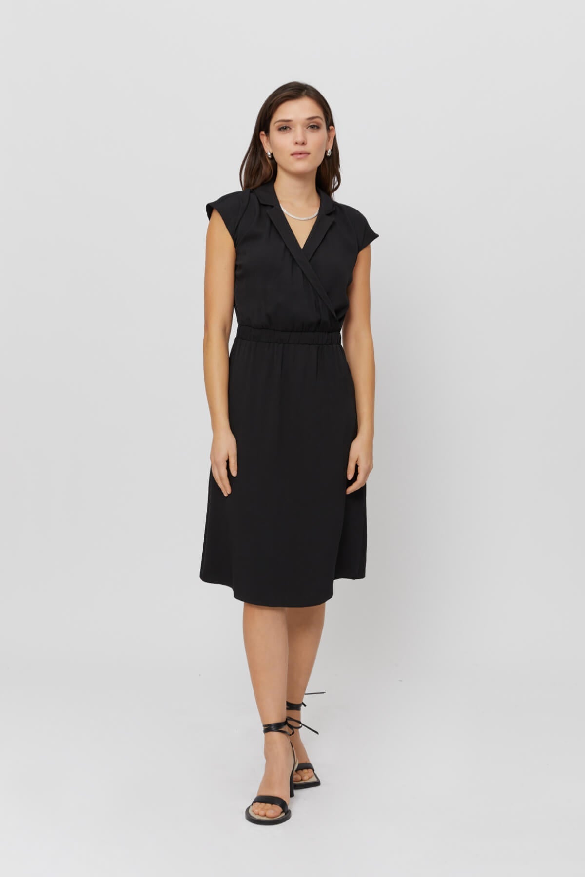 Lilit | Formal Midi Dress with Wrap Optic in Black