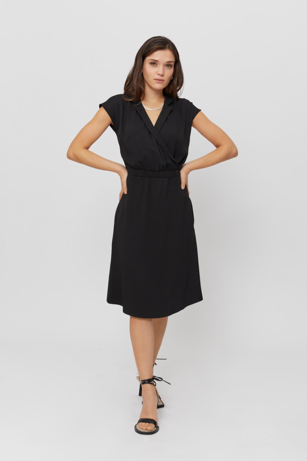 Lilit | Formal Midi Dress with Wrap Optic in Black