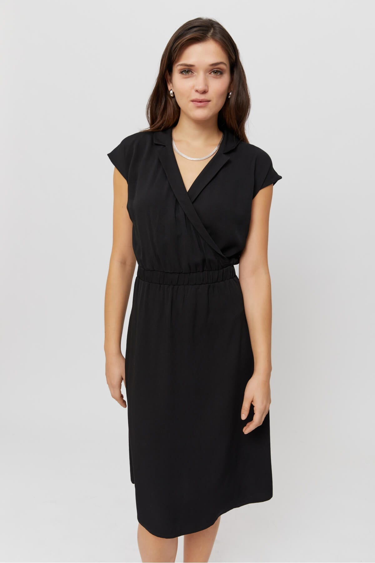 Lilit | Formal Midi Dress with Wrap Optic in Black