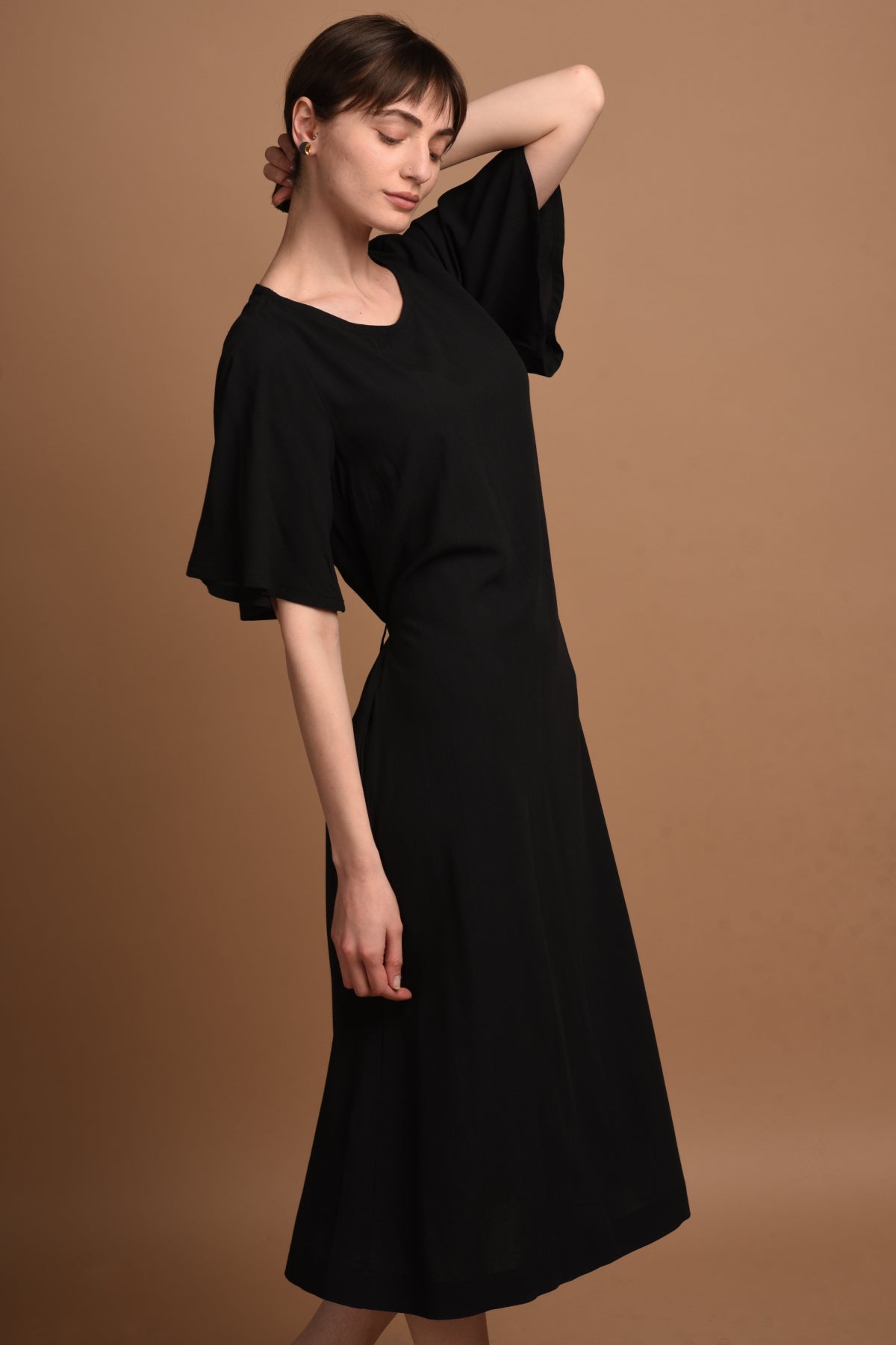 Nika | Round Neck Dress with Butterfly Sleeves in Black