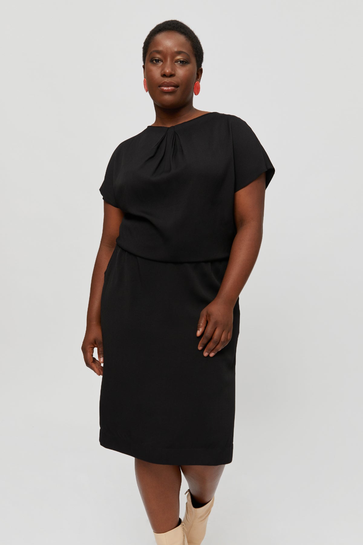 Amy | Midi Dress with Pencil Skirt and Neckline Detail in Black