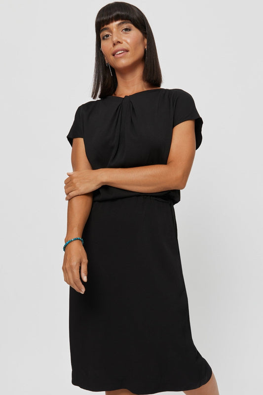 Amy | Midi Dress with Pencil Skirt and Neckline Detail in Black