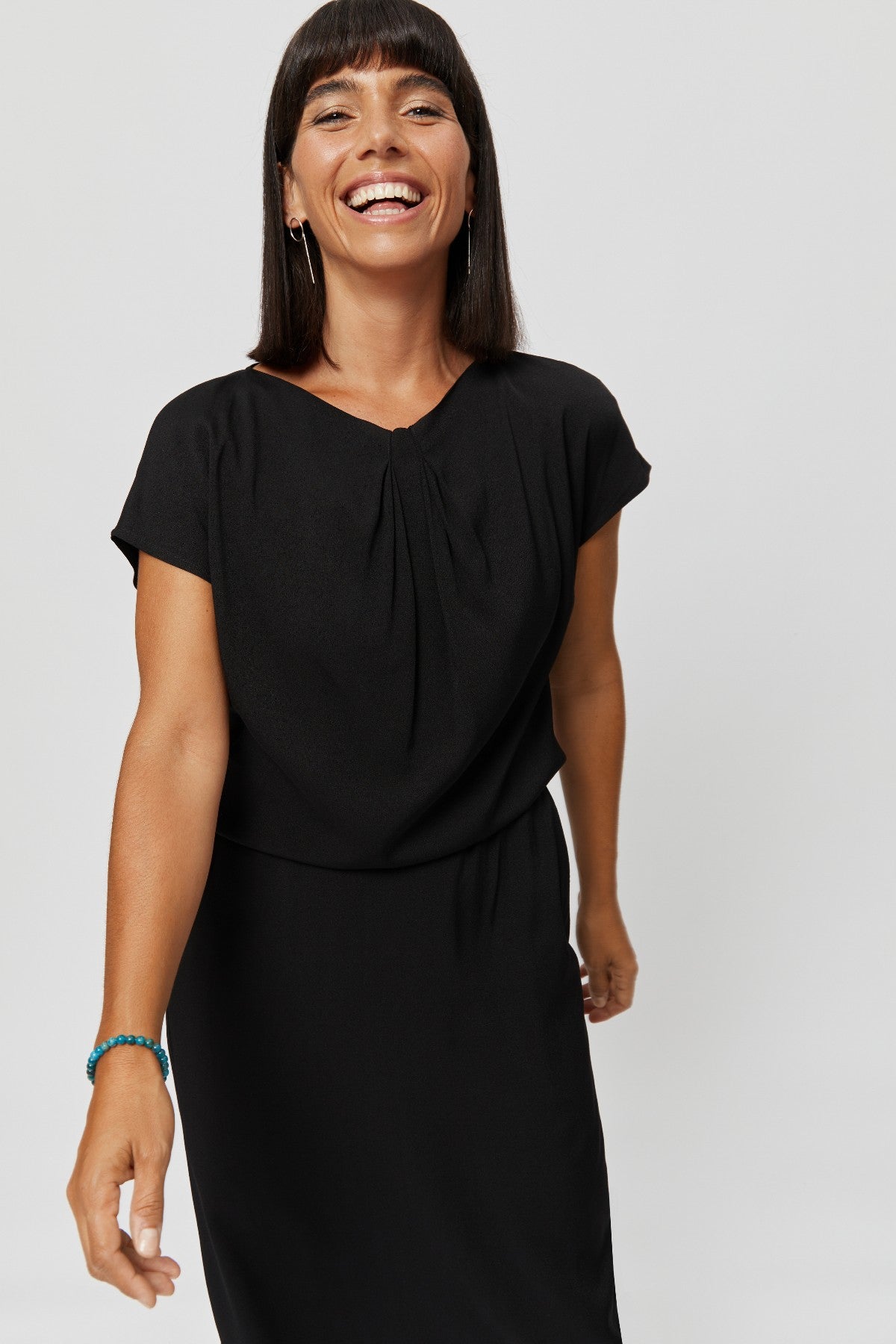 Amy | Midi Dress with Pencil Skirt and Neckline Detail in Black