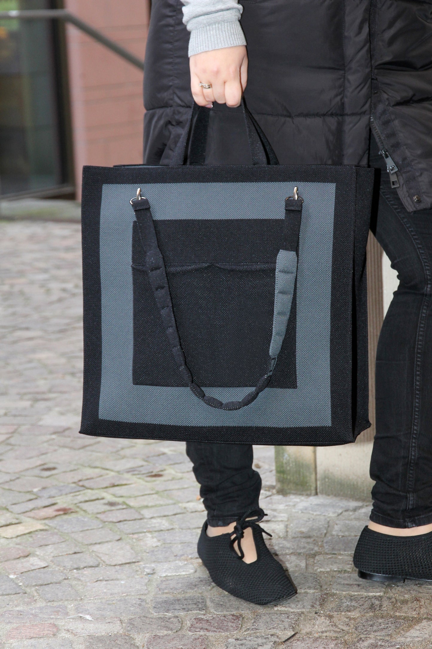 London Tote Bag: Black + Dark Grey